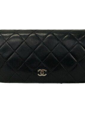 CHANEL Matelasse A31509 Black Lambskin Long Wallet